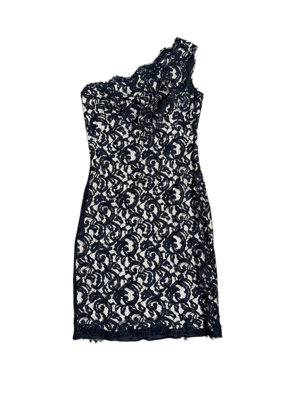 Tadashi Shoji Navy One-Shoulder Lace Sheath Dress - Picture 9 of 9